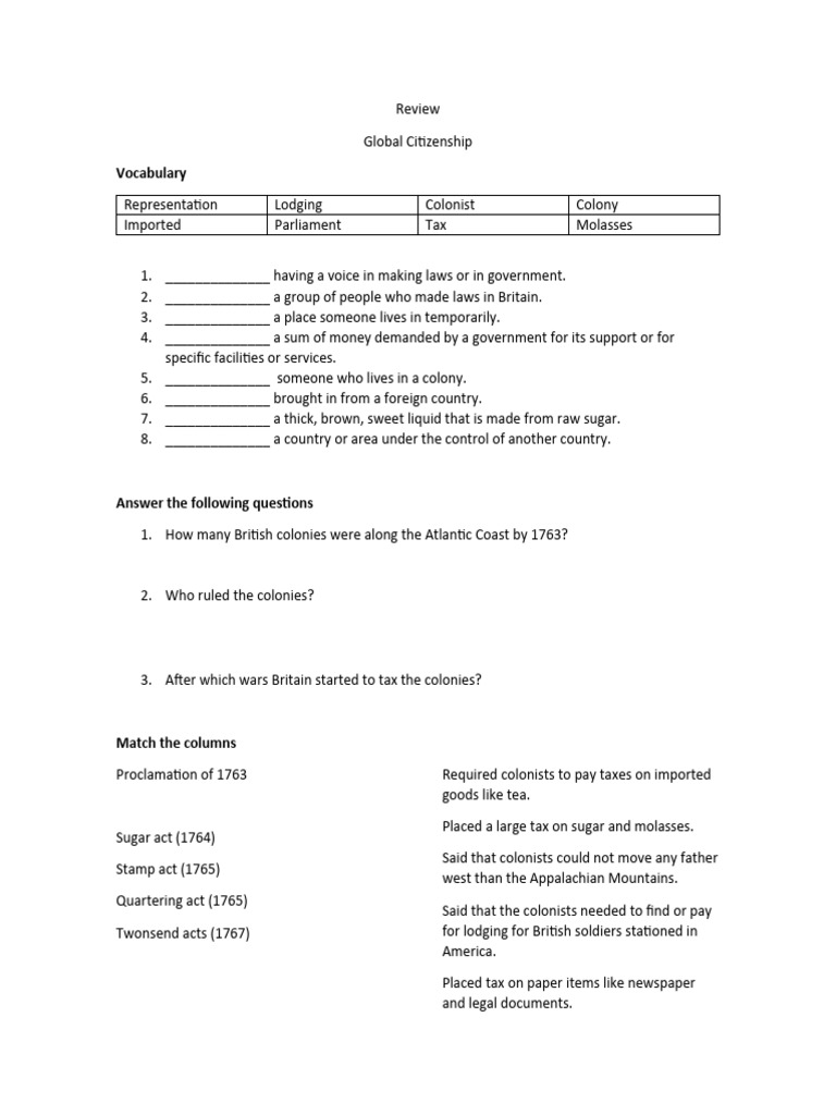 Colonial America: Key Terms & Questions | PDF | International Relations ...