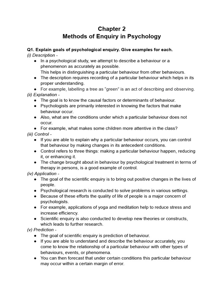 Chapter 2 - Methods of Enquiry in Psychology Notes | PDF | Experiment ...