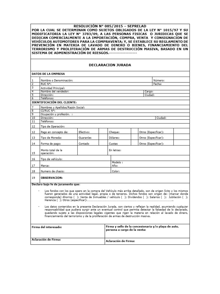 Formulario 15 Registro Automotor