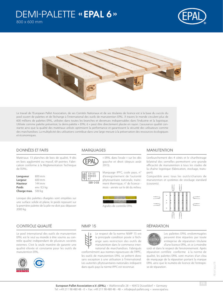 Dimensions de la demi-palette EPAL 6 | PDF | Palette de manutention