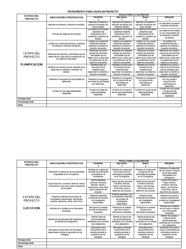 Instrumento para Calificar Proyecto | PDF
