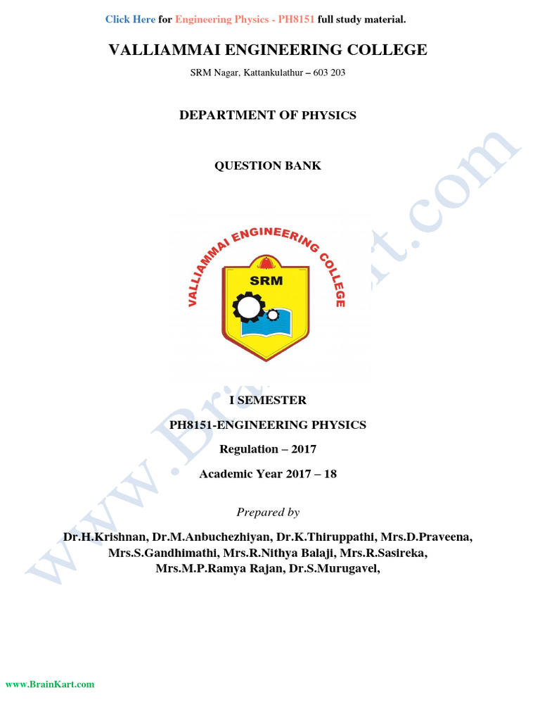 Engineering Physics Question Bank PH8151 | PDF | Crystal Structure ...