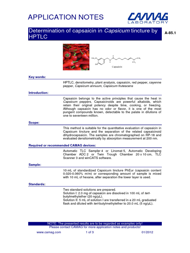Application Notes Determination of Capsaicin in Capsicum Tincture by