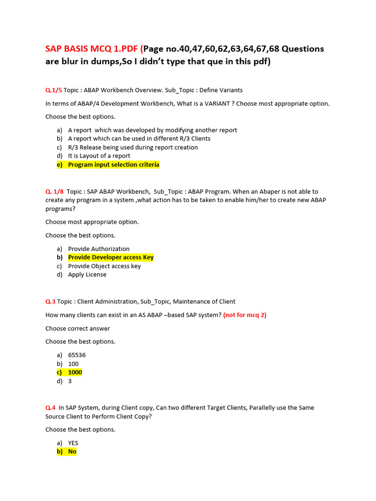 Sap basis mcq 2 pdf ad pdf operating system linux