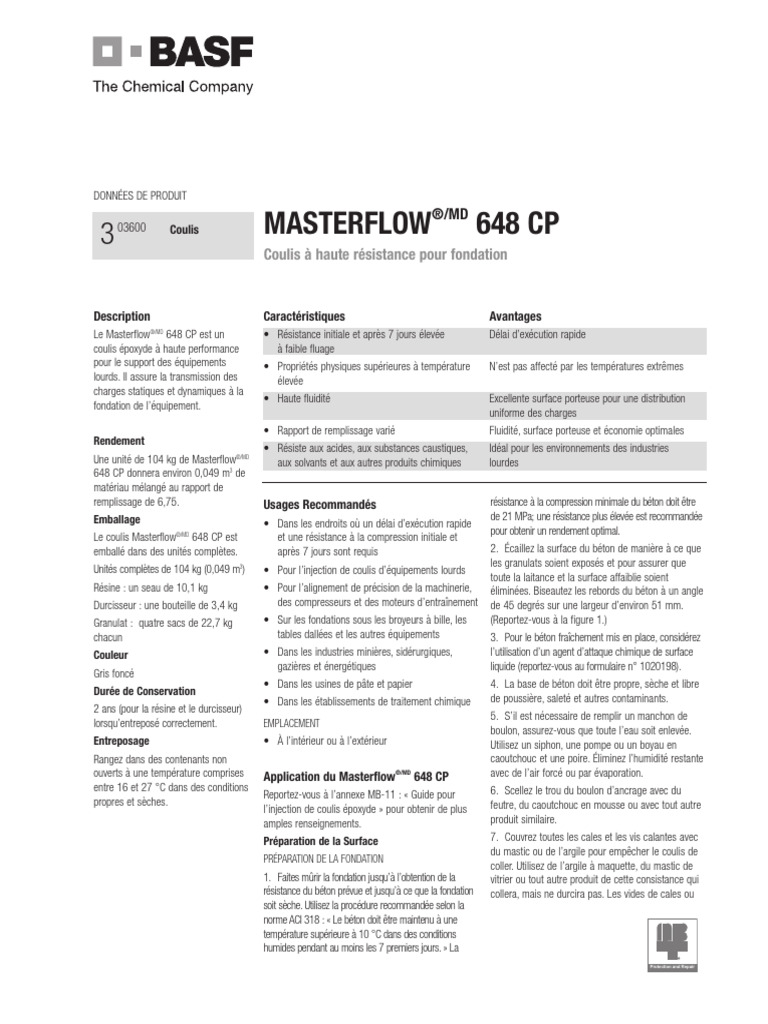 Coulis époxy Masterflow®/MD 648 CP | PDF | Béton | Époxy