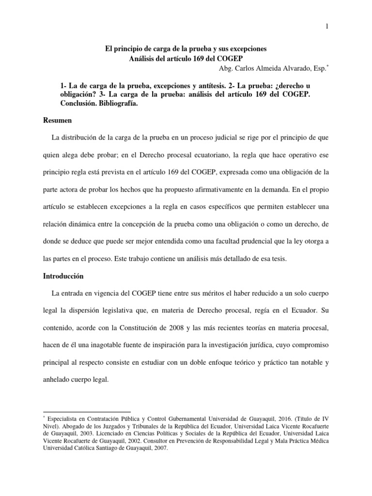 Ensayo juridico el principio de carga de la prueba Ab. Carlos Alberto ...