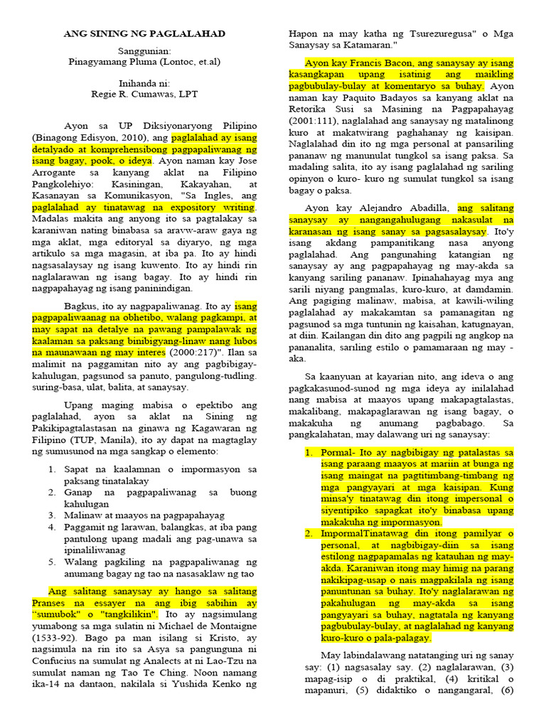 Ang Sining NG Paglalahad | PDF