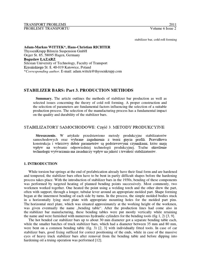 Stabilizer Bar Production Methods | PDF | Bending | Sheet Metal