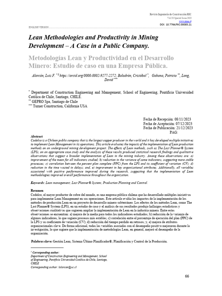 Lean Methodologies And Productivity In Mining Pdf Statistics Lean