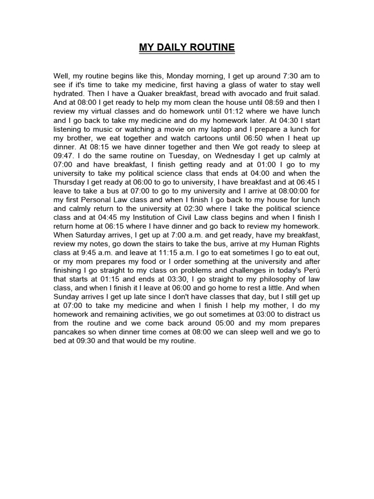 My Weekly Daily Routine Explained | PDF | Self-Improvement | Lifestyle