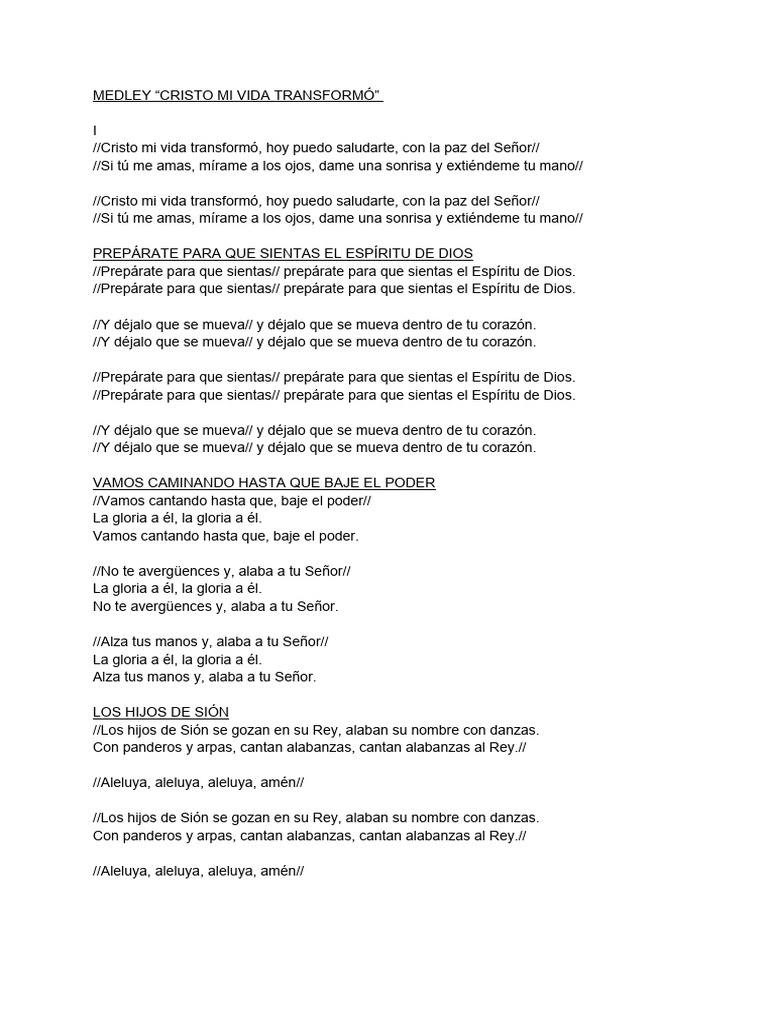 Medley Cristo Mi Vida Transformó Pdf