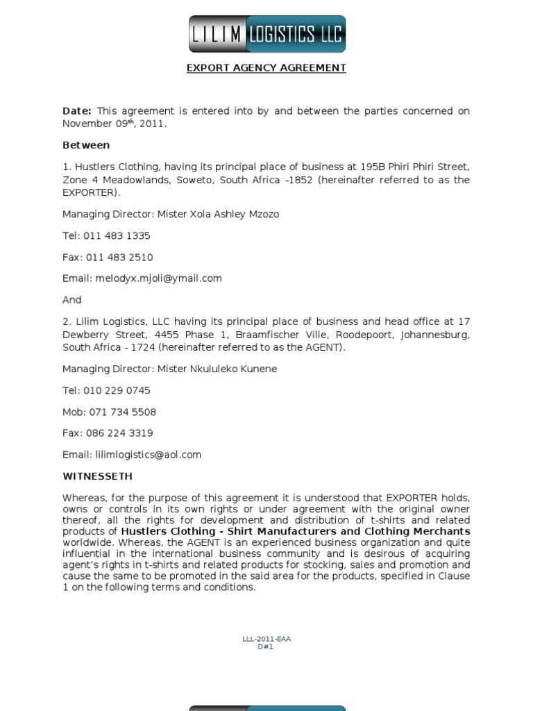 Export Agency Agreement for T-Shirts | PDF | Exports | Prices