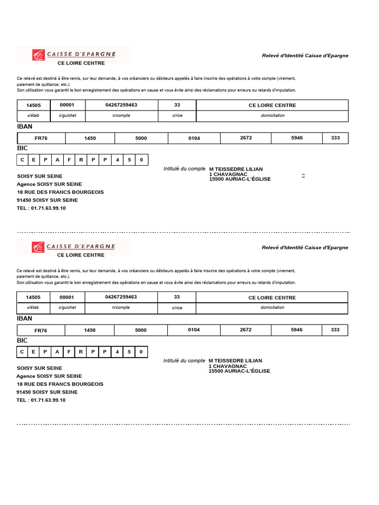 RIB - Caisse D'epargne | PDF | Bancaire | Technologie bancaire
