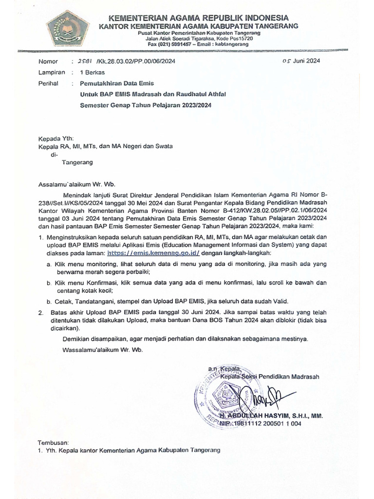 Edaran pemutakhiran data emis cetak dan upload bap emis pdf