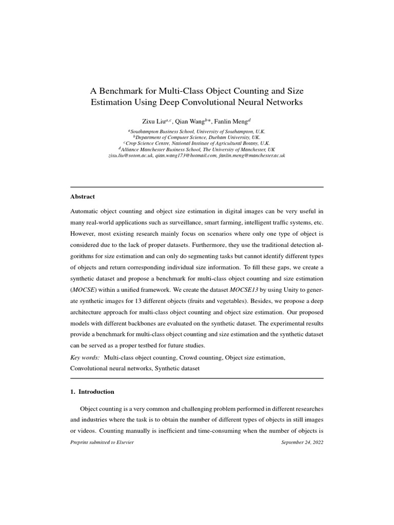 Multi-Class Object Counting Benchmark | PDF | Deep Learning | Image ...