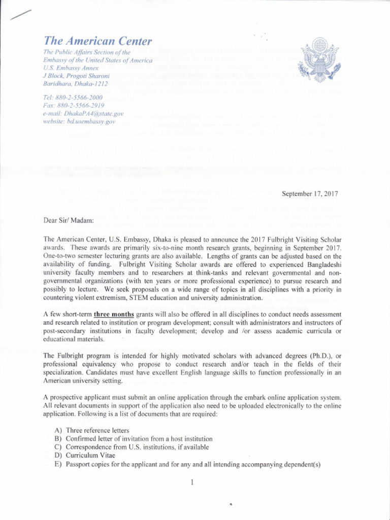 2017 Fulbright Visiting Scholar Awards Pdf