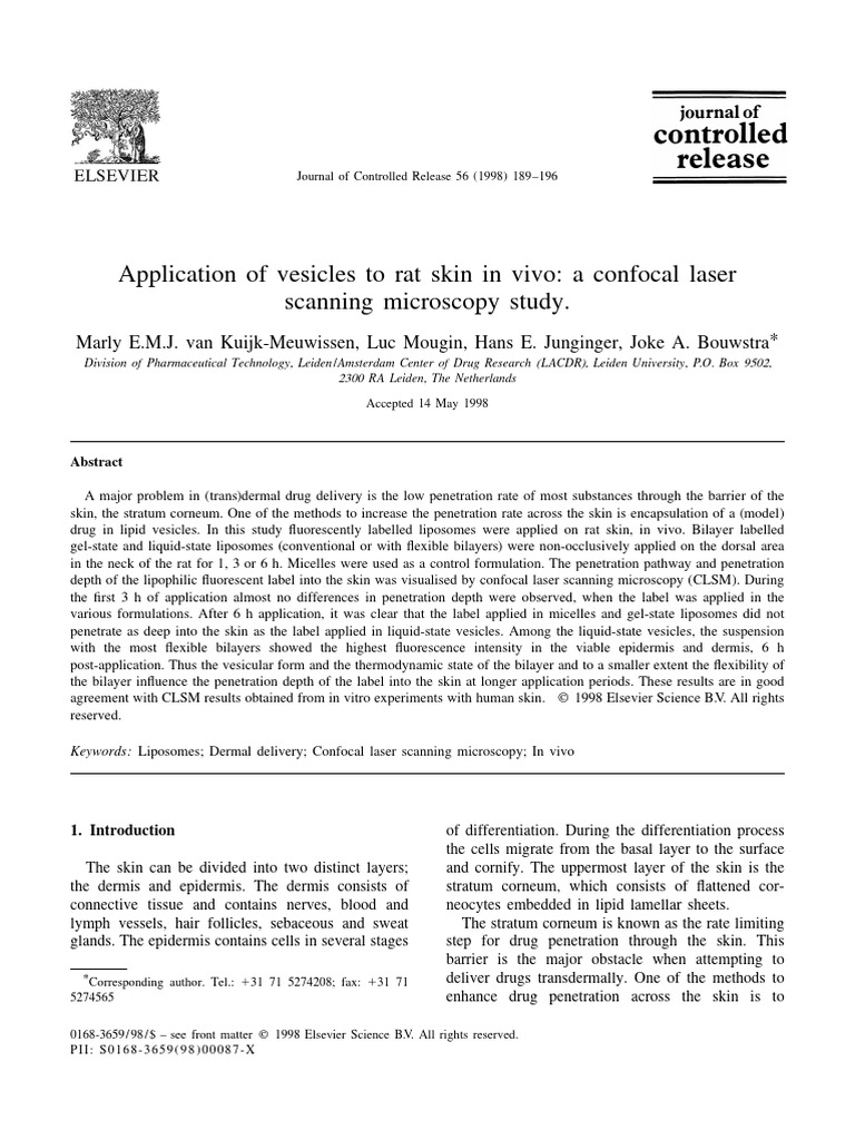 Application of Vesicles To Rat Skin in Vivo: A Confocal Laser Scanning ...