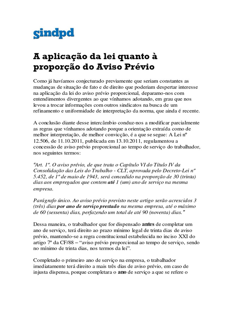 Aviso Prévio Proporcional: Aplicação e Regras | PDF | Indenização ...