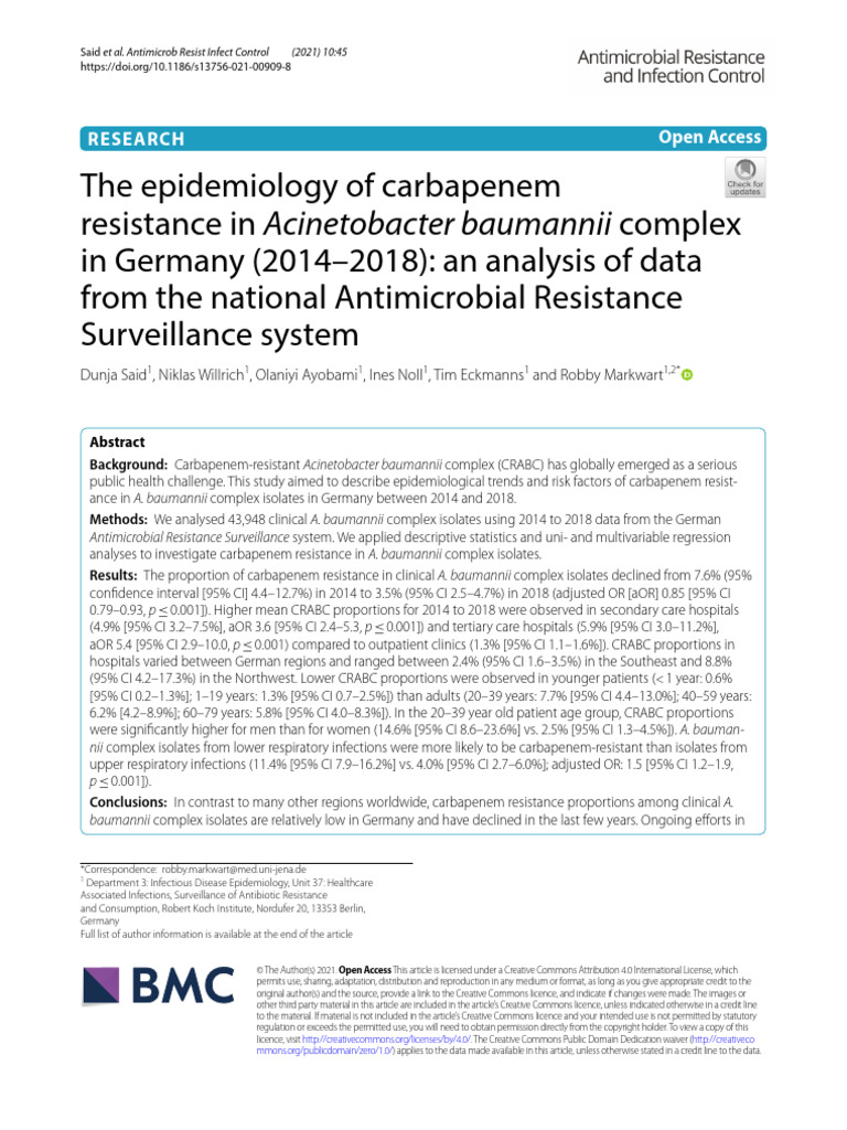 The Epidemiology of Carbapenem Resistence in Acinobacter Baumanii ...