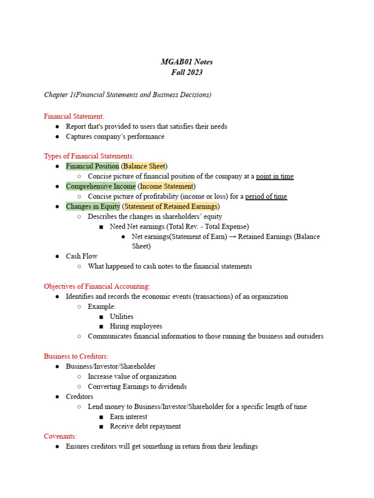 Financial Statements Overview 2023 | PDF | Debits And Credits | Equity ...