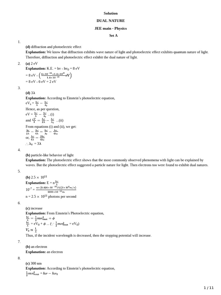 Physics 1 Answer Key | PDF | Photoelectric Effect | Electronvolt