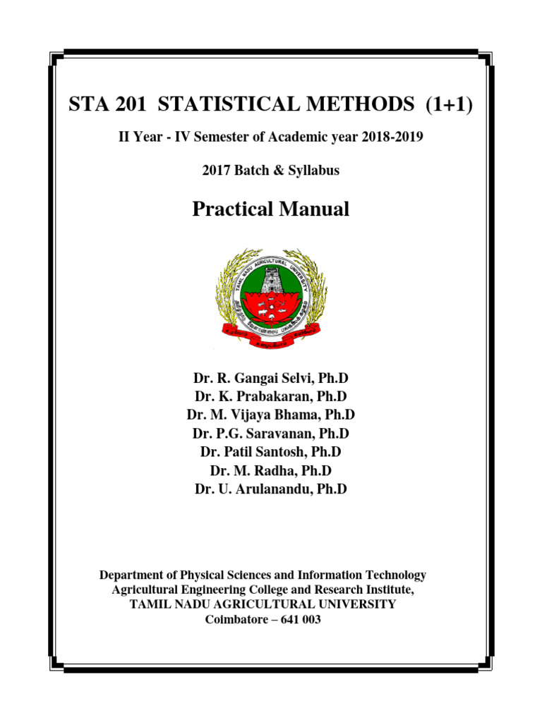 STA 201 Statistical Methods Manual | PDF | Student's T Test | Chi ...