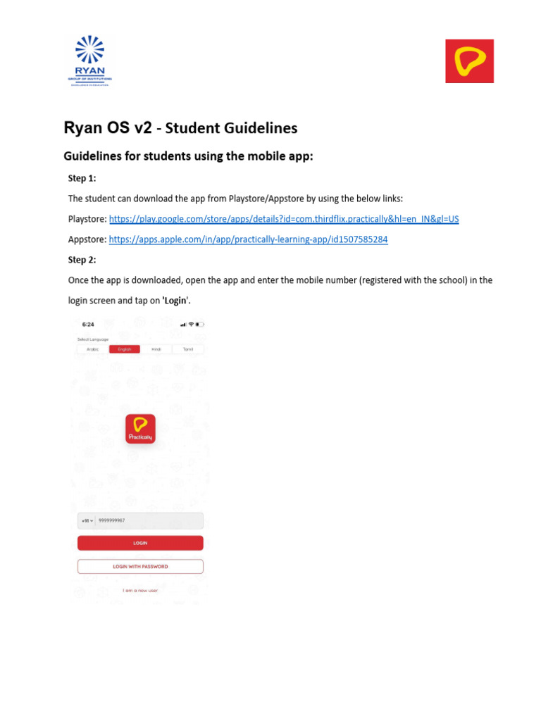 Ryan OS v2 Student Login Guide | PDF | Login | Password