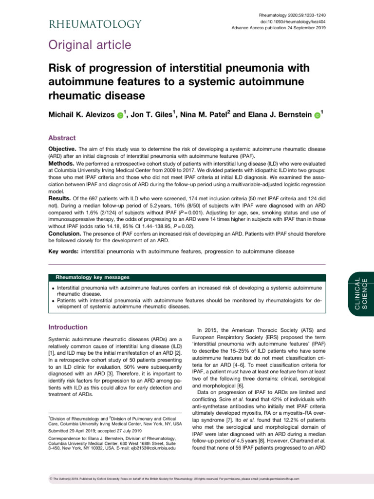 IPAF Increases Risk of Autoimmune Disease | PDF | Human Diseases And ...