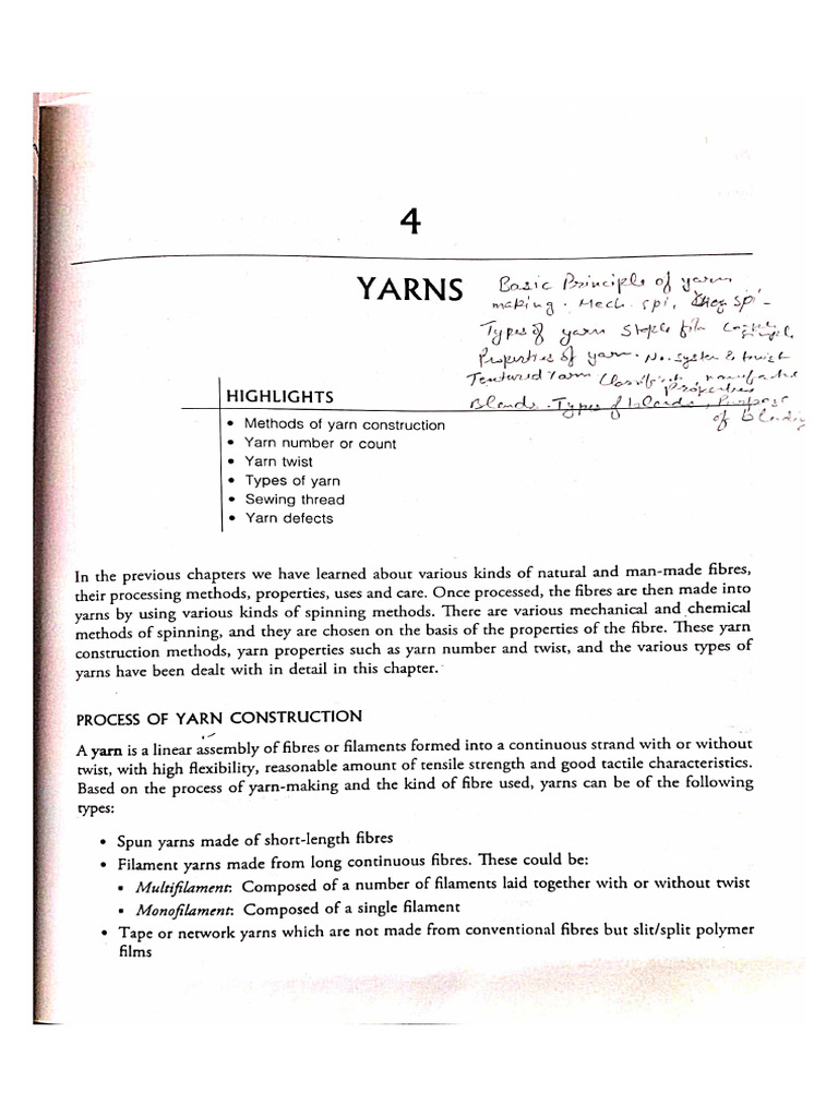 Unit 2 Textile Science - 1 | PDF | Worsted | Yarn