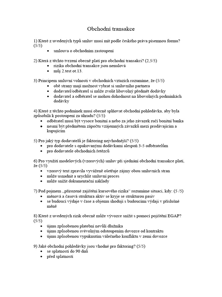 Obchodni Transakce | PDF