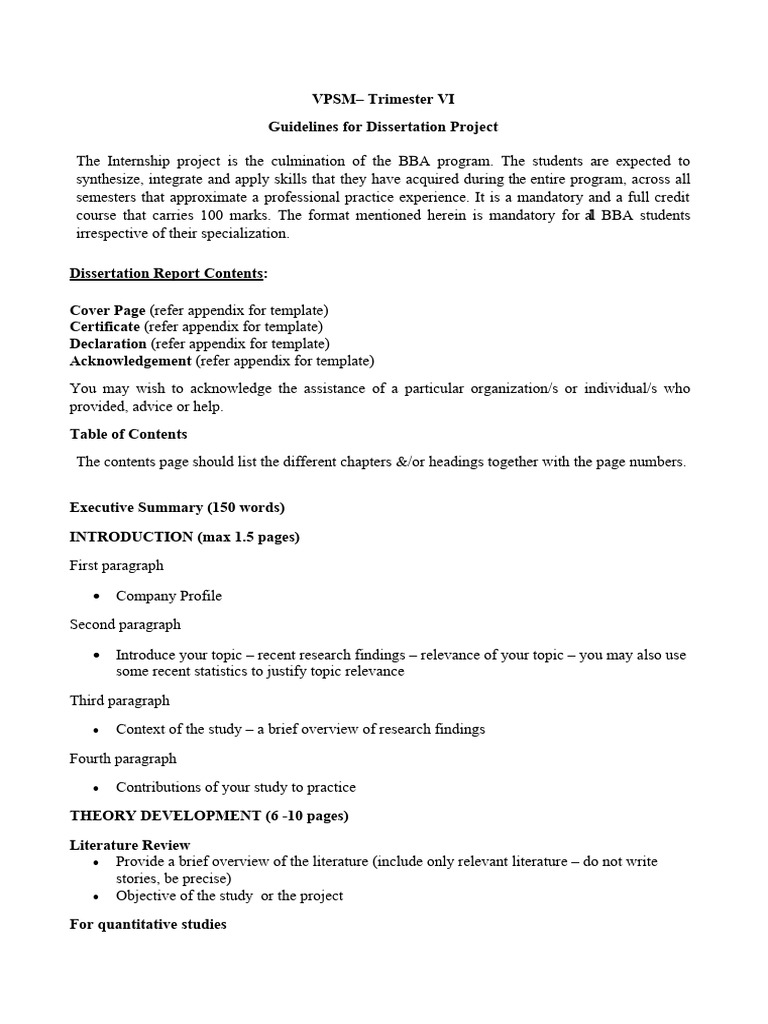 Guidelines For VPSM BBA Sem VI Dissertation Project 2024 | PDF | Survey ...