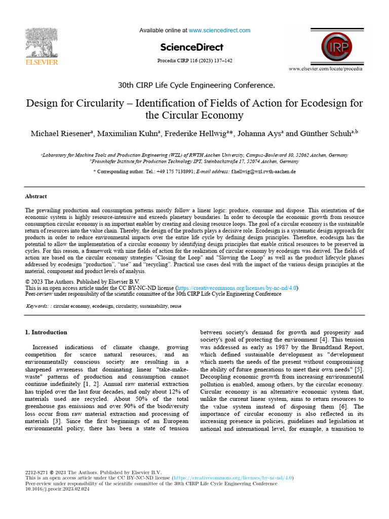 Ecoddesign Framework for Circular Economy | PDF | Life Cycle Assessment ...