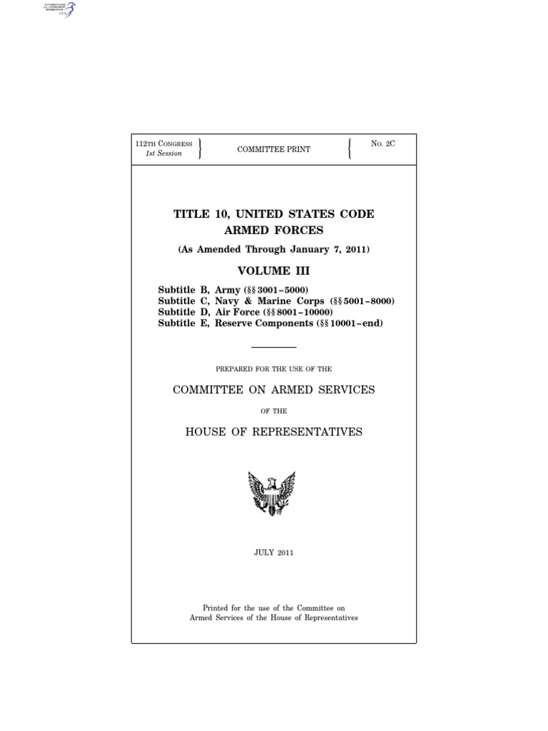 Title 10 U.S. Code: Armed Forces Vol. III | PDF | Corps | Officer ...