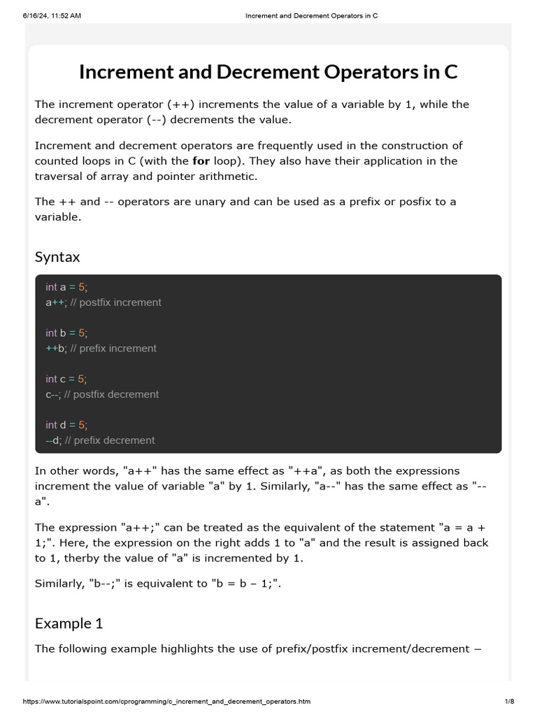 C Increment and Decrement Operators | PDF | Software Development ...