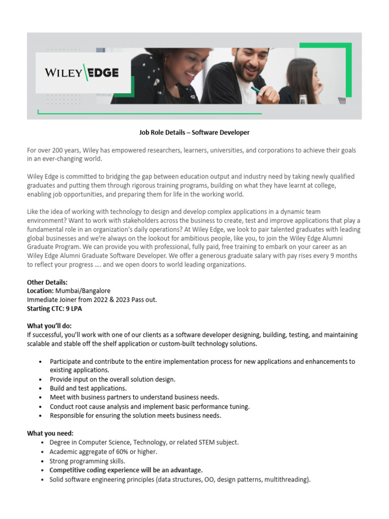 Wiley Edge-Job Role Details-Engg-SW | PDF | Computer Programming ...