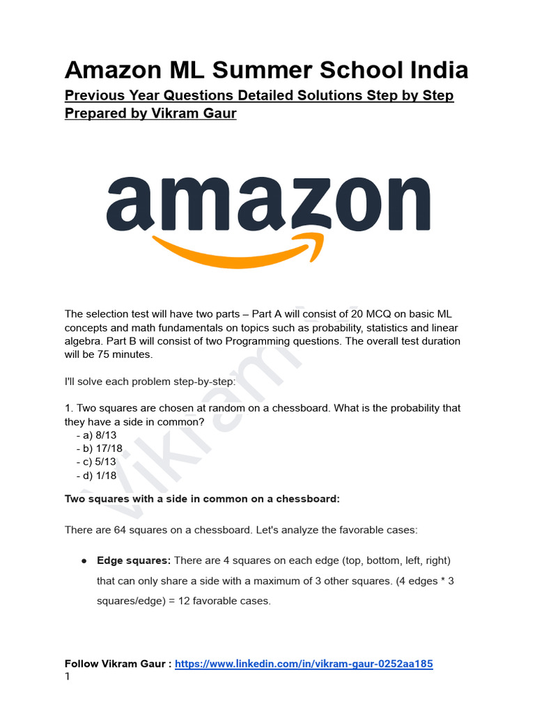 Amazon ML Summer School India Previous Year Questions Detailed