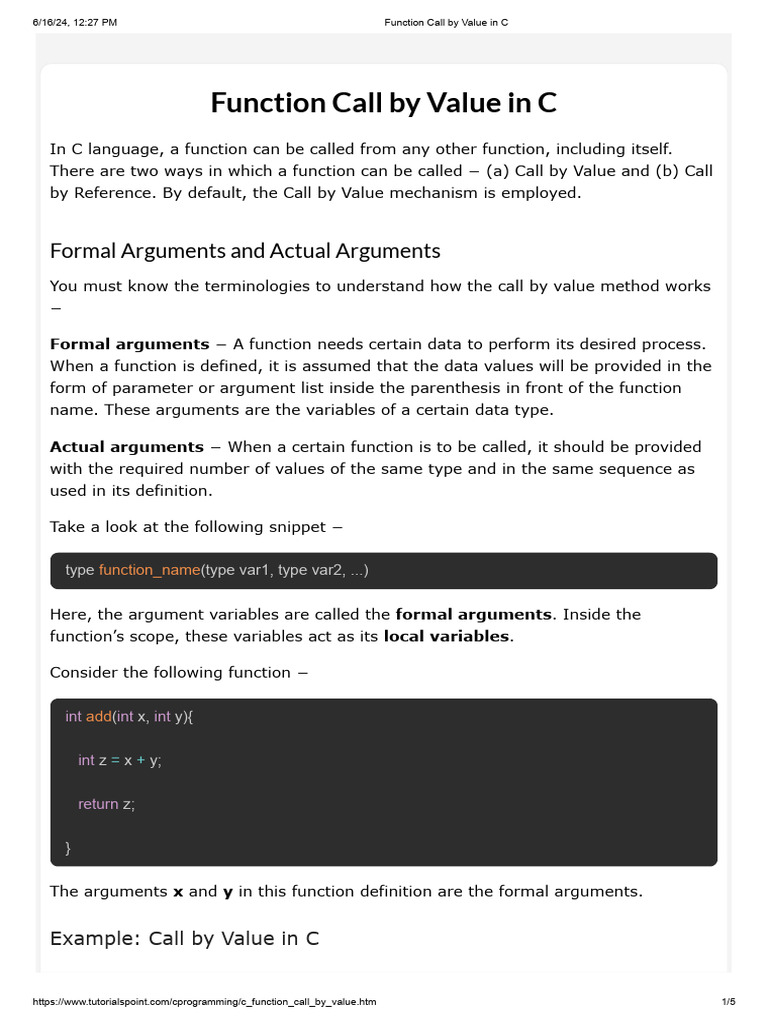 Function Call by Value in C | PDF | Parameter (Computer Programming ...