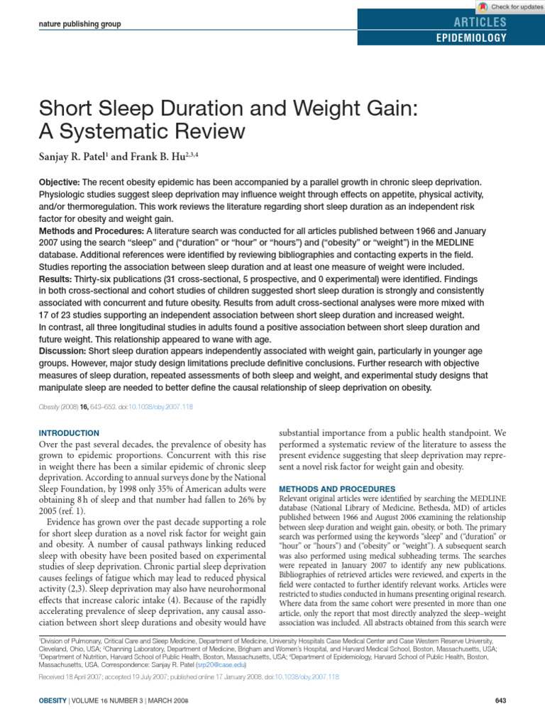 Obesity - 2012 - Patel - Short Sleep Duration and Weight Gain A ...