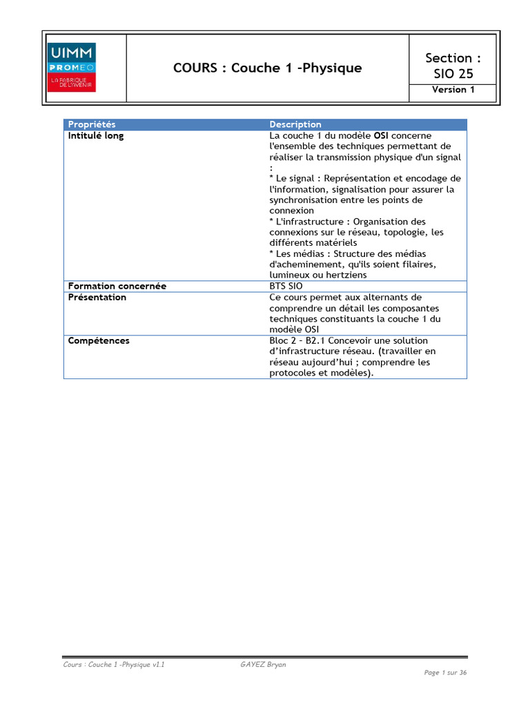 Cours sur la Couche 1 du Modèle OSI | PDF | Fibre optique | Débit binaire