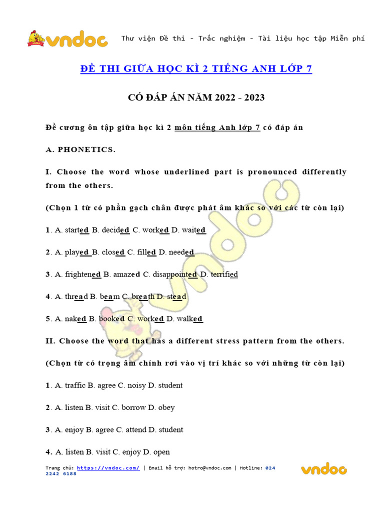 De kiem tra giua hoc ki 2 lop 7 mon tieng anh chuong trinh moi