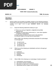 Gr.11 Topic Test - Animal Biodiversity