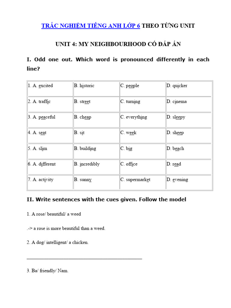 123doc Tai De Kiem Tra Tieng Anh 6 Unit 4 My Neighbourhood Bai Tap