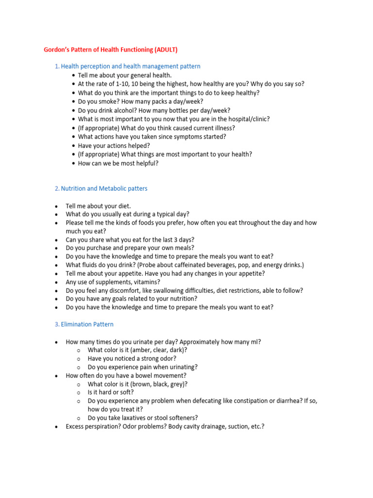 Gordon's Health Functioning Assessment | PDF | Menstruation | Sleep