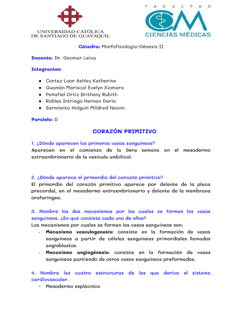 Corazón Primitivo Génesis T | PDF | Corazón | Tejido (biología)