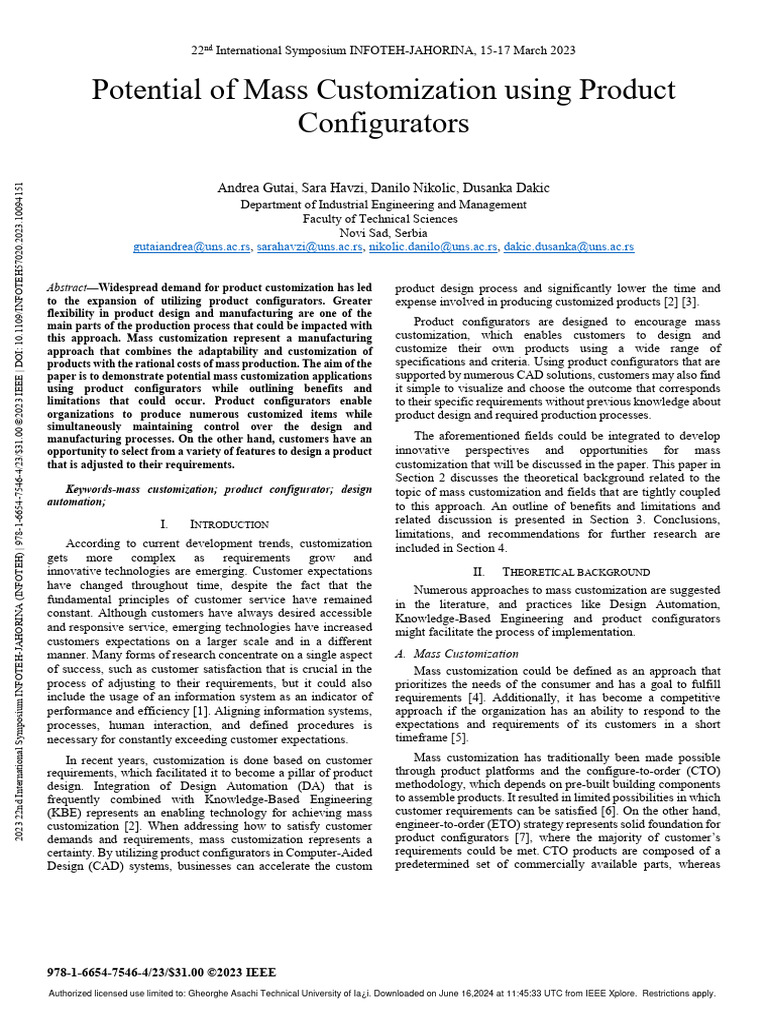 Mass Customization with Product Configurators | PDF | Automation ...