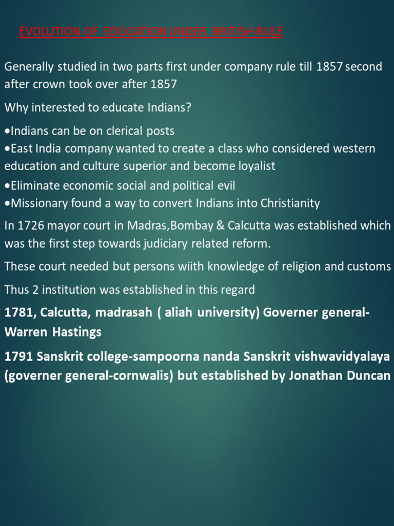 Evolution of Education in British India | PDF | British Raj