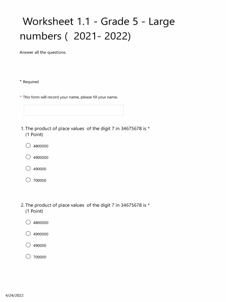 Worksheet 1 - Class5 | PDF