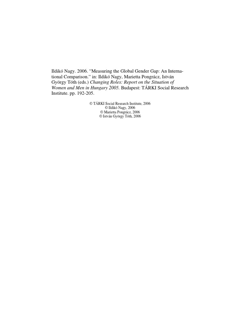 Changing Roles - Measuring The Global Gender Gap - An International ...