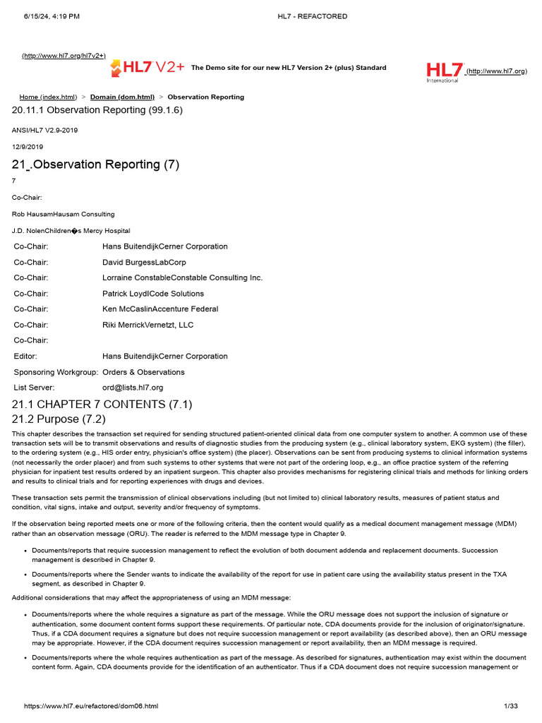 HL7 Observation Reporting Overview | PDF | Computers
