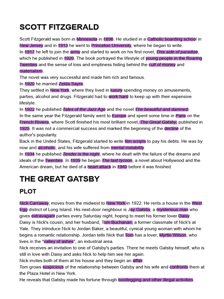 Scott Fitzgerald Pdf The Great Gatsby F Scott Fitzgerald